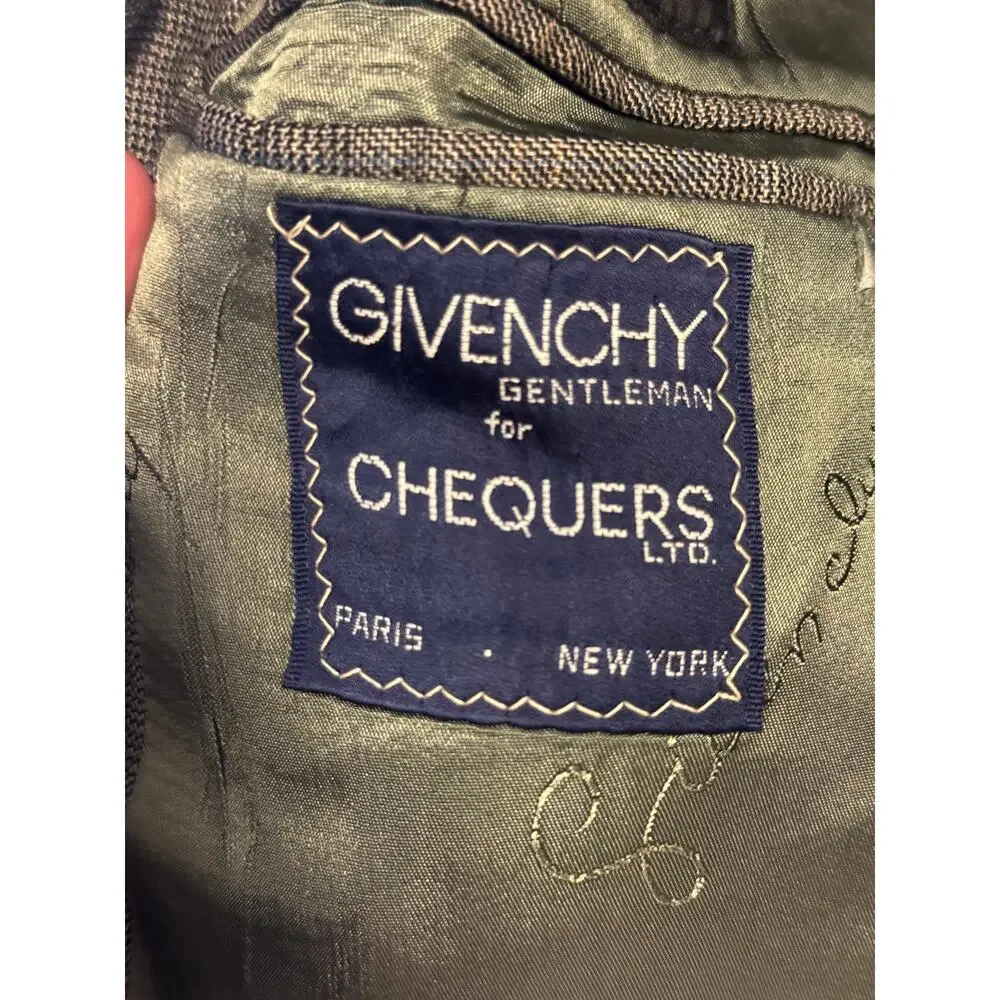 Vtg Givenchy Gentleman Chequers 100% Wool Glen Plaid Sport Coat Blazer Mens L-XL